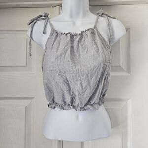 Brandy melville Carly pinstripe sleeveless crop blouse with ruffle trim